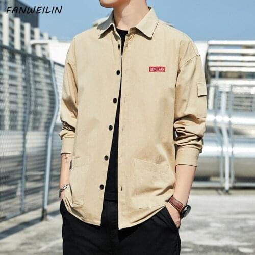 Korean Fashion Mens Clothing Solid Color Long Sleeve Cargo Dragon Shirt 2021Autumn New Men Button Up Cotton Shirts Chemise Homme