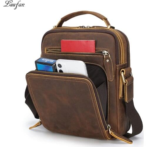 Luufan Crazy Horse Leather Mens Shoulder Bag Vintage Mini Messenger Bags Men Bolsos Male Crossbody Bags Mans Handbag Sling Bag