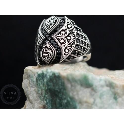 Original Sterling 925 Silver Mens ring With Onyx Stones . Mens Jewelry All Sizes Are Available