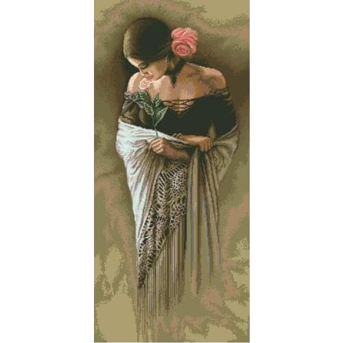 Top Quality Beautiful Lovely Counted Cross Stitch Kit Spanish Lady Woman Girl with Flower luca-s luca
