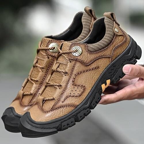 New Men Genuine Leather Luxury Shoes Fashion Chunky Autumn High Quality Hiking Outdoor Non-slip Chunky Spring/Autumn Size38-44