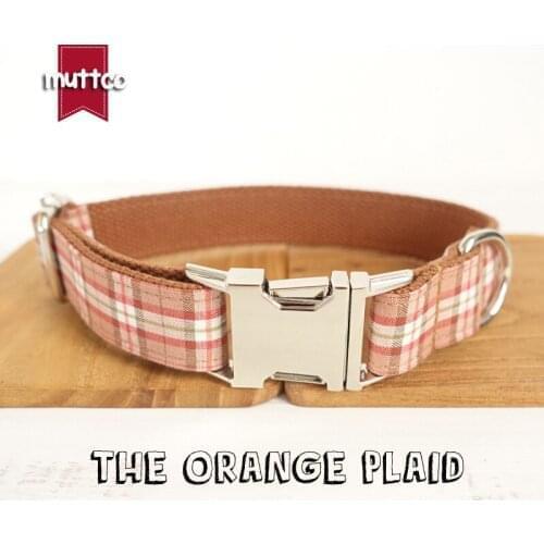 MUTTCO retailing stout durable soft dog collars handmade cotton and nylon dog collars THE ORANGE PLAID 5 sizes collar UDC042