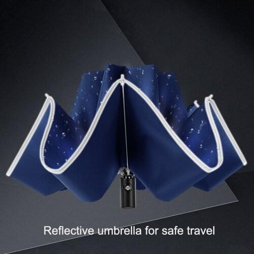 Full Automatic Reflective Umbrella Rain Women Windproof Business Umbrella Three Folding Male Female Parasol Reverse Umbrella