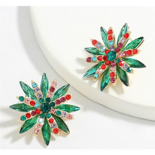 Fashion Colorful Bohemia Crystal Rhinestone Flower Stud Earrings For Women Punk Antique Gold Color Earring Jewelry