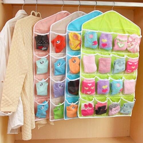16 Grid Foldable Wardrobe Wall Door Back Hanging Bag Underwear Sock Tie Hanging Shoe Storage Bag PE Organizer Sundries Pouch
