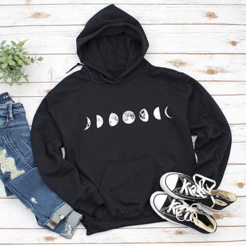 Hoodies Moon Phase Graphic Printed Unisex Funny Casual 100%Cotton Tops Nature Planet Graphic Pullover Hoodies Art Lover Gift