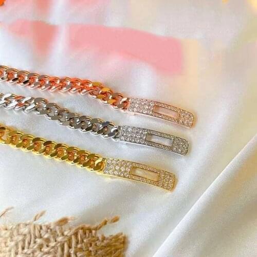 V Gold Metal Chain Bracelet with AAA Zircon Luxury Brand Belt Jewelry for Men Women Party Wedding Birthday Geometric Design