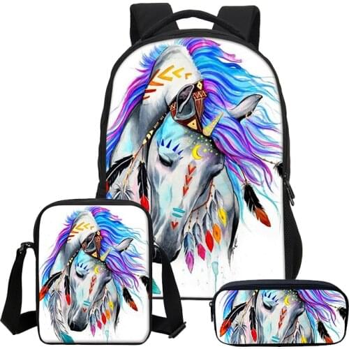 VEEVANV 3D Horse Printing Girls School Backpacks Fashion3 Pcs Set Children Cool Bookbags Women Laptop Shoulder Bags Boys Mochila