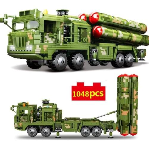 Military series World War Ground-to-air long-range missile launch armored vehicle DIY model Building Blocks Bricks Toys Gifts