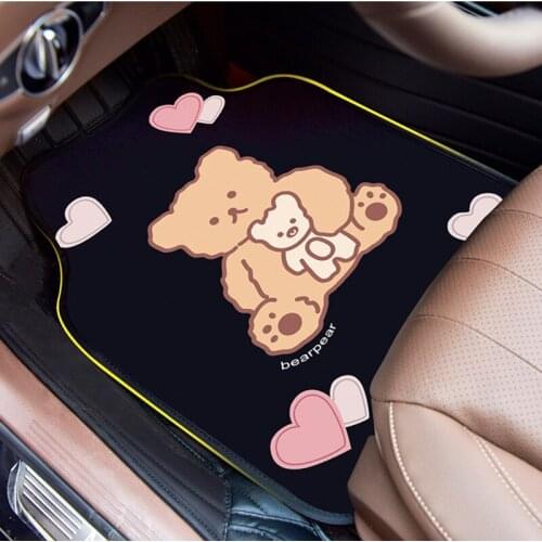Four Seasons Universal Cute Bear Short Plush Anti-skid Anti-dirty Car Interior Accessories Car Foot Carpet Mat