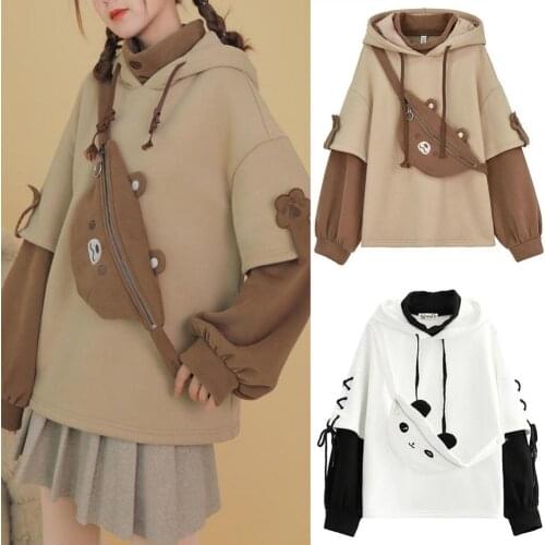 Harajuku Womens Hoodie Brown Pullover Winter Feel Hooded Casual Sweater Fall Embroidered Loose Top Hoodie