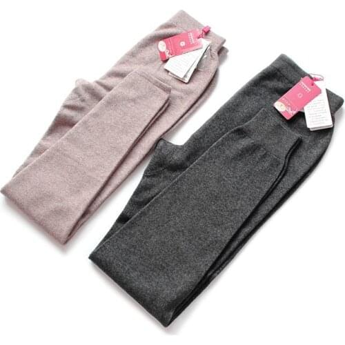 Ecru brown cashmere blend womens thick leggings mid-waist skinny pants winter base trousers for unisex EU/L-2XL