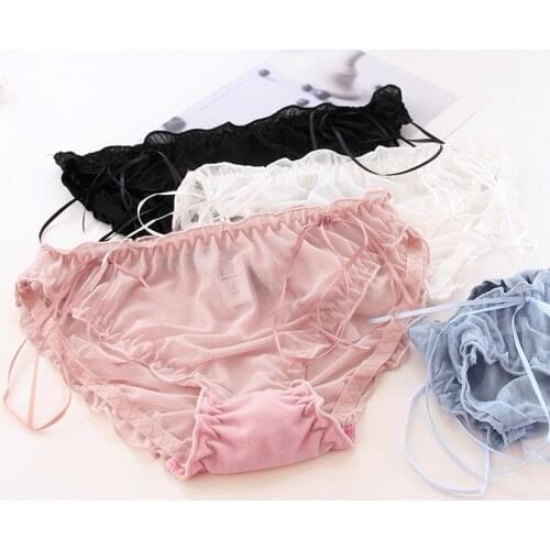 SP&CITY Simple Japanese Hollow Out Panties For Women Solid Ruffles Transparent Underwear Girls Mesh Bow Lingerie Female Briefs