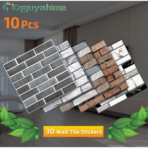 Kaguyahime 10Pcs 3D Wall Stickers Self-Adhesive Waterproof Wallpaper Stone Pattern Wall Panel Living Room Home Decoration Paper