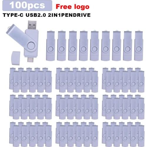 100pcs/lot USB Flash Drive Type-C 2.0 64GB 32GB 16GB 8GB 4GB External Storage Double Application USB Stick Best Sale Free Logo