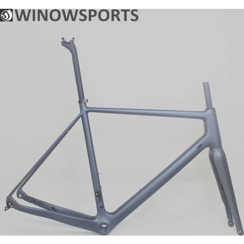 2020 gray matte carbon gravel bike frame offset 45mm flat mount dsic frame 49/52/54/56/58cm carbon disc frame for cyclocross