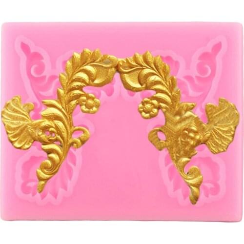 3D Baroque Corner Border Silicone Molds Relief Flower Cupcake Topper Fondant Cake Decorating Tools Candy Clay Chocolate Moulds