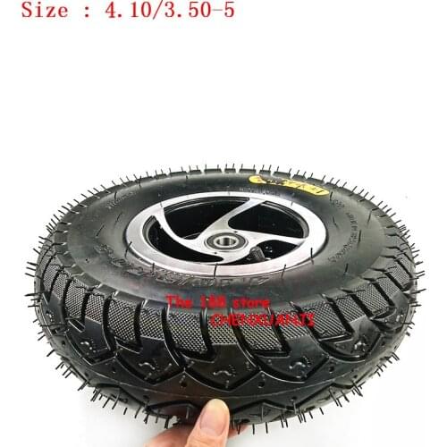 4.10/3.50-5 Tire Inner and Outer Tyre with 5 Inches Alloy Wheel Hub for ATV Quad Go Kart Mini Beach Car Gas Scooter Bike