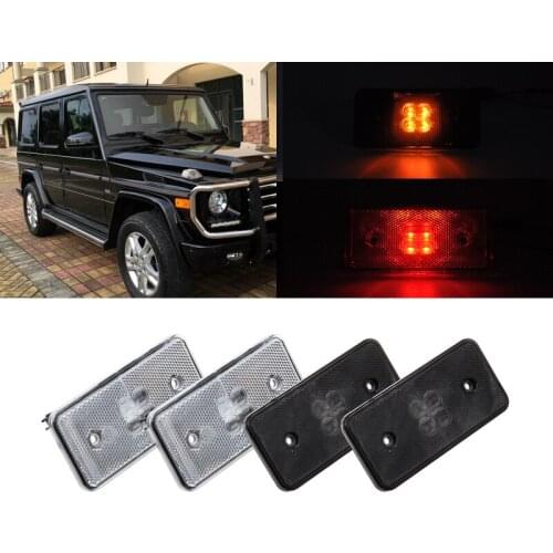4PCs Front Amber Rear Red Led Side Marker Lights For Benz W463 G500 G550 G55 AMG G63 AMG 2002-2014 (Clear Smoked Lens)