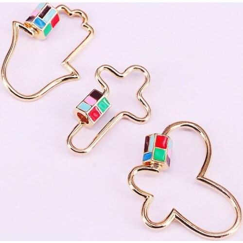 5Pcs, Cross Hamsa Hand Butterfly Colorful Enamel Screw Clasp, Fashion Connector Clasps For Necklace Jewelry Findings