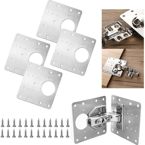8/16PCS Stainless Steel Door Hinges Plate Furniture Hinge Repair Plates with Screws for Cabinet Windows Hardware Woodworking