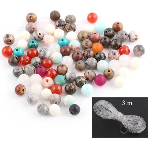 100 Pieces Mix Natural Stone Beads Agates Amazonite Unakite Stone 6 8mm Loose Beads for Jewelry Making Necklace DIY Bracelet