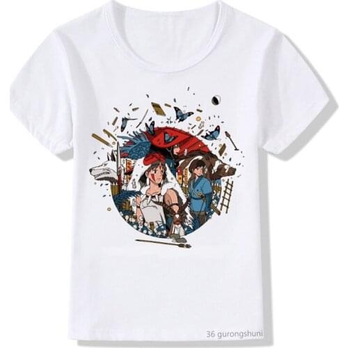 Children Clothing Boys and Girls T-shirt Anime Ghost Princess Mononoke Cartoon Print T Shirt Unisex Summer Tops Kids Clothes