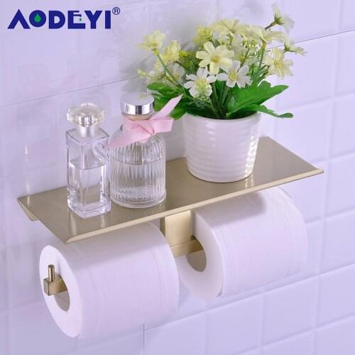 Brass Double Toilet Paper Holder Box Roll Holder Tissue Box Wall Mounted Holder Shelf Bathroom Accessories