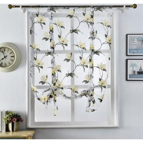Flowers Curtain Kitchen Valance Tulle Sheer Bedroom Window Drape Home Decoration