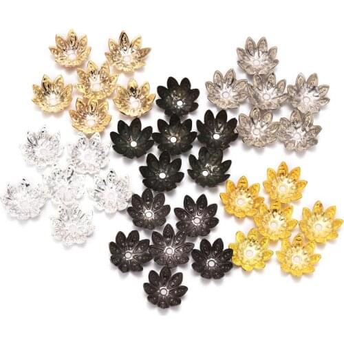 100pcs/Lot 8 10 mm Lotus Flower Metal Loose Spacer Bead Caps Cone End Beads Cap Filigree For DIY Jewelry Finding Making