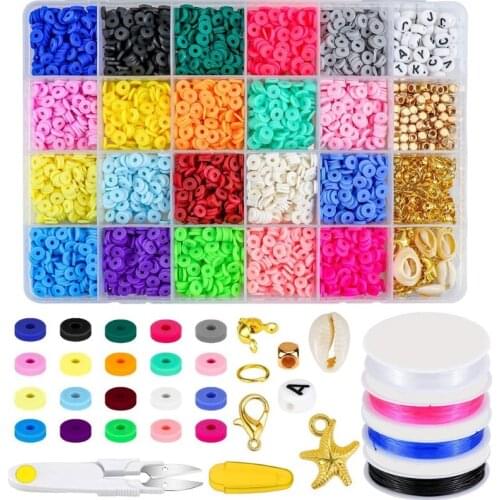 Clay Beads Flat Round Polymer Clay Beads DIY Jewelry Marking Kit for Bracelets