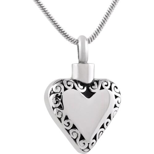 IJD2484 Finely Process Vintage Heart Stainless Steel Memorial Ash Keepsake Cremation Jewelry Pendant Necklace,Ash Jewelry