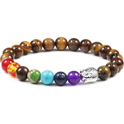 Healing 7 Chakra Bracelet Men Alloy Buddha Tiger Eyes Natural Stone Lava Beads Bracelet Bangles Women Prayer Jewelry Homme Gifts