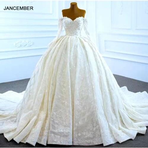 J67224 Elegant Sweetheart Princess Wedding Dresses 2020 Appliques Ball Gowns Long Sleeve Crystal Lace Up Back