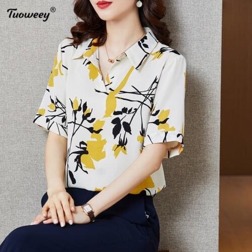 Summer Office Lady Tops Fashion Korean Print Ladies Shirts Slim short Sleeve Women Tops and Blouses Blusas Mujer De Moda 2021