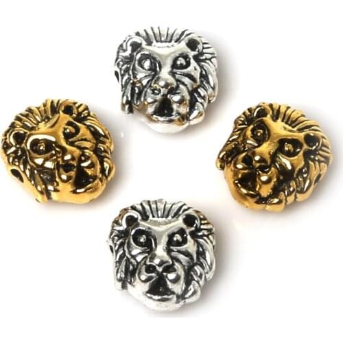 Best Selling 10Pcs/lot Lion Head Charms Beads Antique Gold Silver Color Lion Head Charms Beads for DIY Bracelet Jewelry Making
