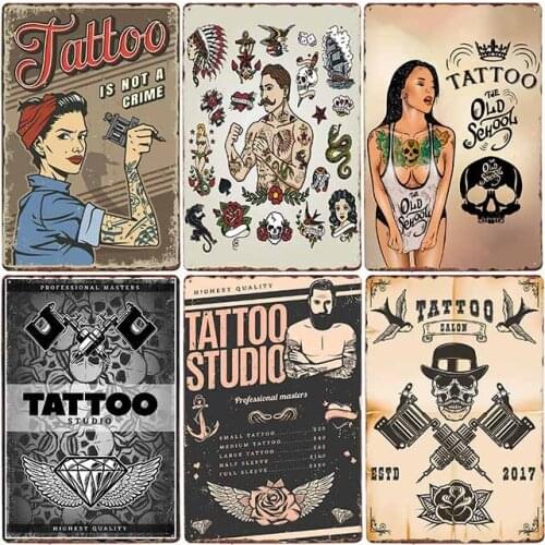 Tattoo Sign Plaque Metal Vintage Tattoo Shop Poster Decoration Cafe Pub Wall Decorative Home Decor 20x30cm