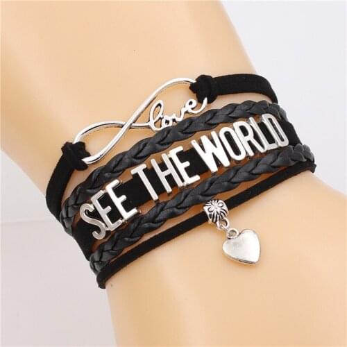 SEE THE WORLD Letter Infinity bracelet Love charm Multi-layer Bracelet Handmade Leather Bracelets PUNK Jewelry for men&women
