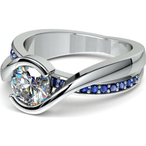 Fashion Twist Ring Winding Design Cute Leaves Sky Blue White Cubic Zirconia Stone Female Wedding Jewelry Rings for Women