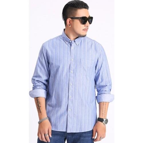 5xl 6xl 7xl 8xl 2020 New Cotton Autumn And Winter New Shirt Mens Long-sleeved Wild Large Size Shirts Stripe Fashion Business