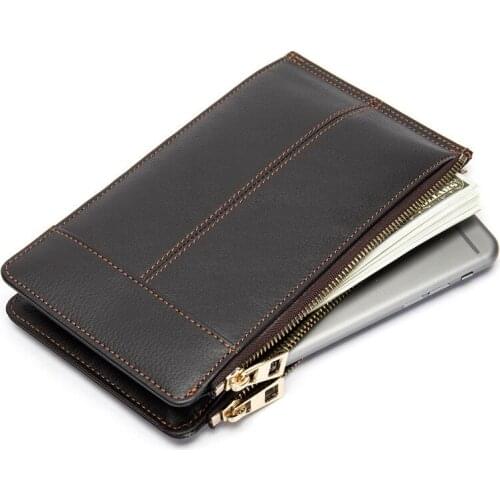 Genuine Leather Men Clutch Wallet Brand Male Card Holder Long Double Zipper Travel Purse With Passport Holder Phone Case