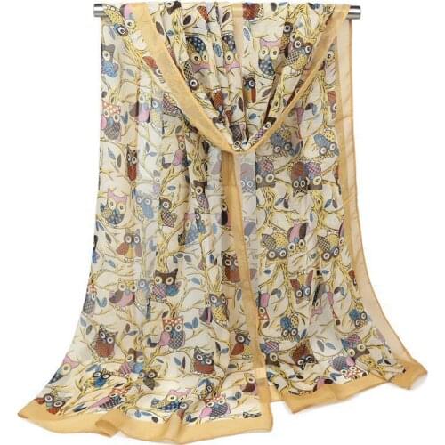 2020 NEW Owl animal Breathable chiffon scarf silk square hijab cool shawl ladies foulard femme Scarves hair bufanda mujer