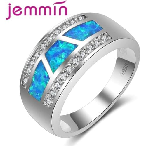New Fashion Opal Rings Teen Girlss Blue Fire Opal Ring 925 Sterling Silver Silver CZ Jewelry