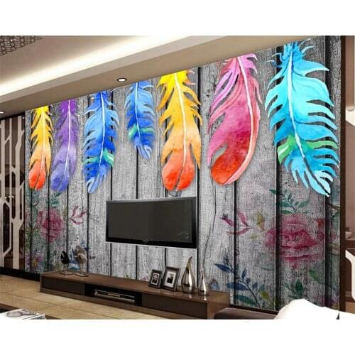 Custom wallpaper 3D modern Nordic minimalist hand-painted wooden board feather deer reflection background wall living room mural