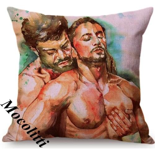 Sexy Man Pure Love Male Charm Watercolor Art Sofa Decorative Throw Pillow Cover Men Club Bar Seat Chair Decoration Cushion Cover