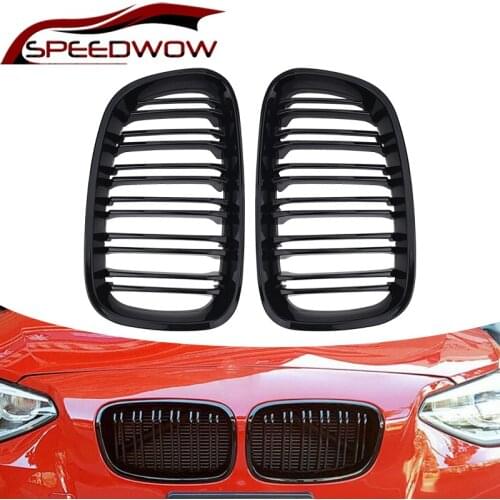 SPEEDWOW Car Front Bumper Grille Auto Hood Kidney Dual Slat Grilles Gloss Black Car Sport Racing Grill For BMW F20 2011-2014