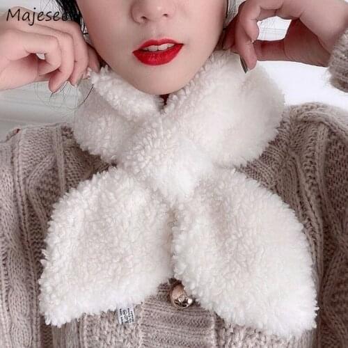 Scarves Women Solid Simple Ring Spring Furry Warm Leisure Korean Style Criss-cross Soft High Quality Elegant Female Lady Trendy