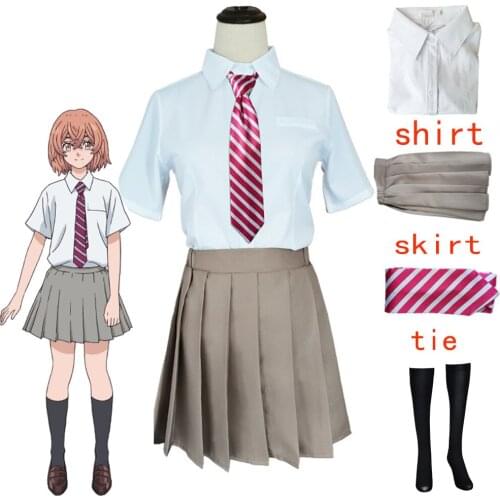 JK School Outfits Shirt Tie Skirt Socks Suit Anime Tokyo Revengers Hinata Tachibana Cosplay Costume