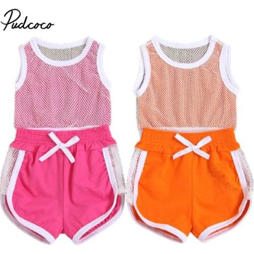 Infant Newborn Baby Girls Sport Wear Sleeveless Mesh Hollow Out Tops Vest Shorts 2Pcs Summer Active Clothes