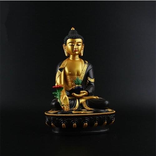 Auspicious Triratna Medicine Buddha Statue Resin Coloured Drawing 20.5cm Figure of Buddha Solemn Temple Good luck Decoration